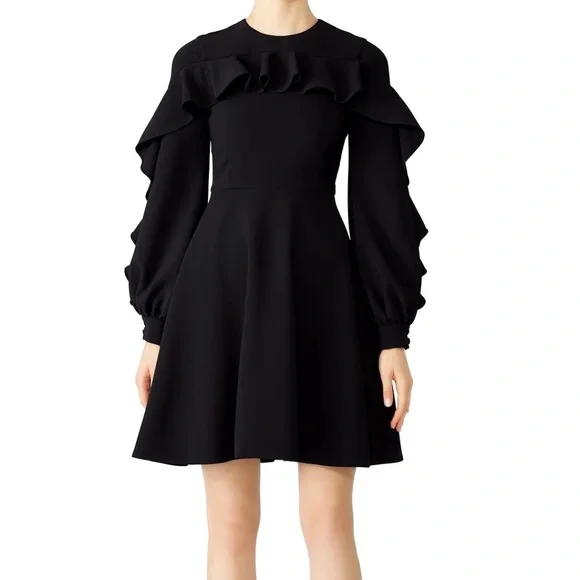 Christian Siriano | Dresses | Christian Siriano Rent The Runway Black Crepe  Front Ruffle Dress Sz 150000 | Poshmark